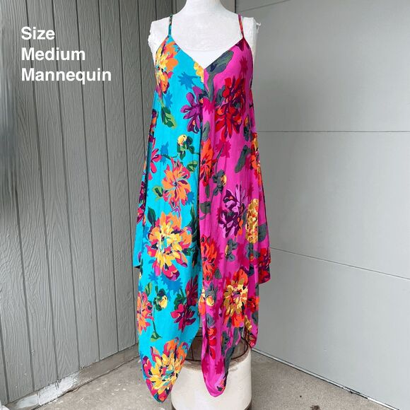 Anthropologie Handkerchief Hem Colorblock Floral Slip Dress Flex Size - Picture 2 of 12